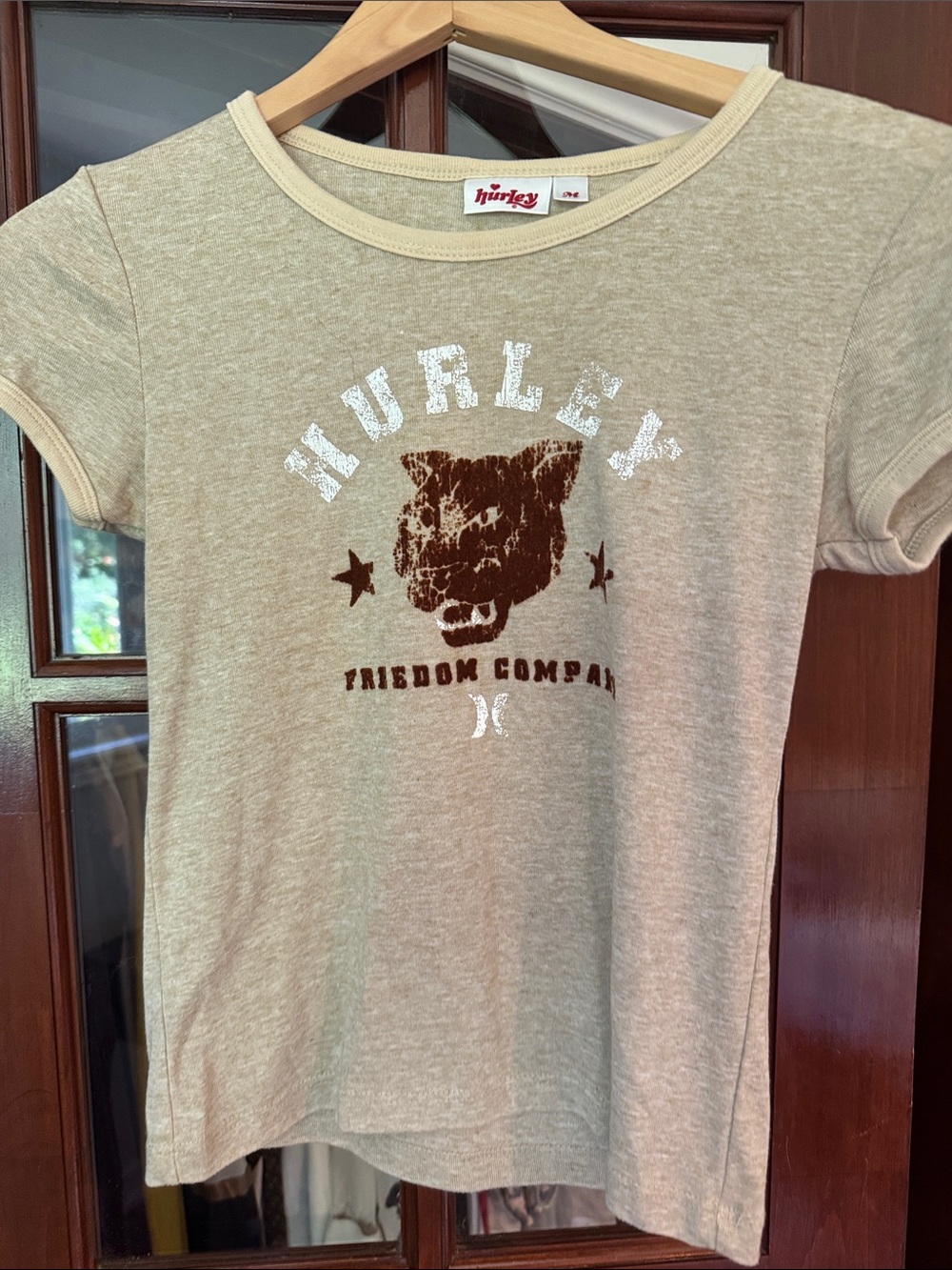 Hurley Beige Short Sleeve Graphic Tee with Brown Print